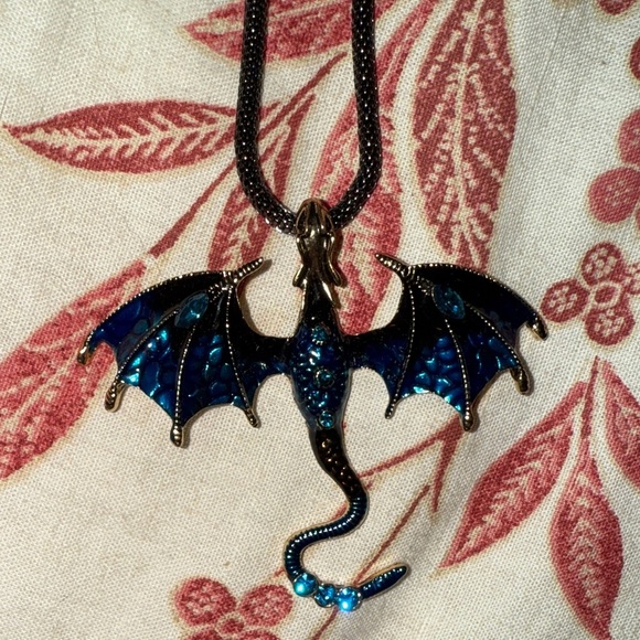 Blue and Black Dragon Pendant Necklace - Picture 3 of 3